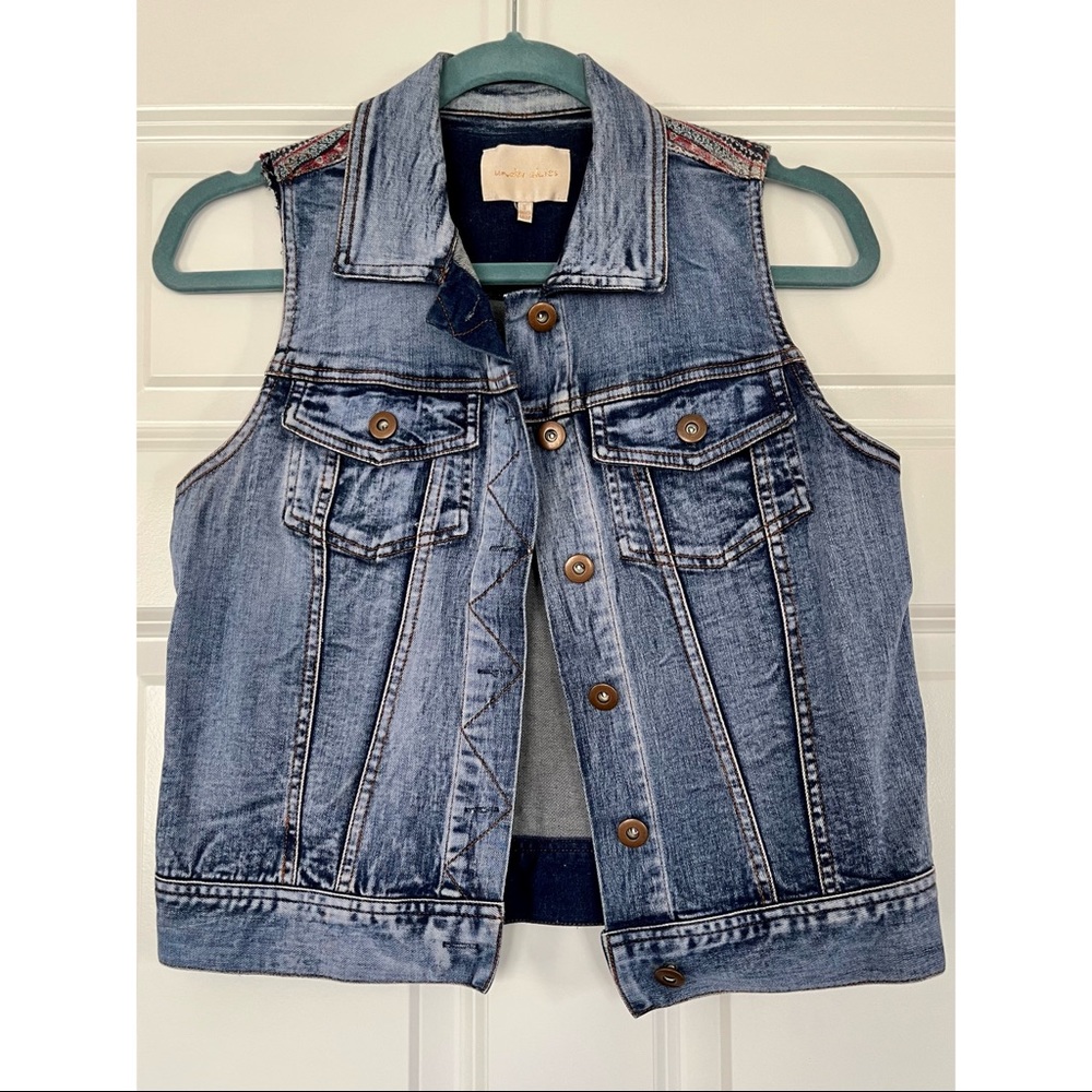 Medium Denim Vest with Embroidery — Like New